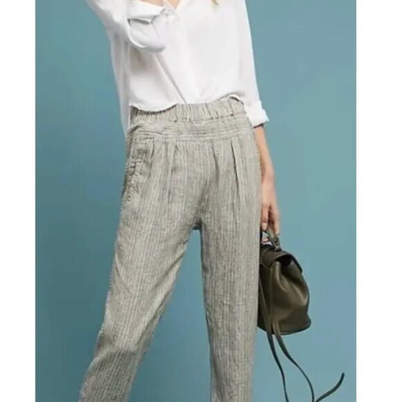 By Anthropologie Pants - By Anthropologie Size XL Women Olive Green Stripes 100% Linen Pull on Pants